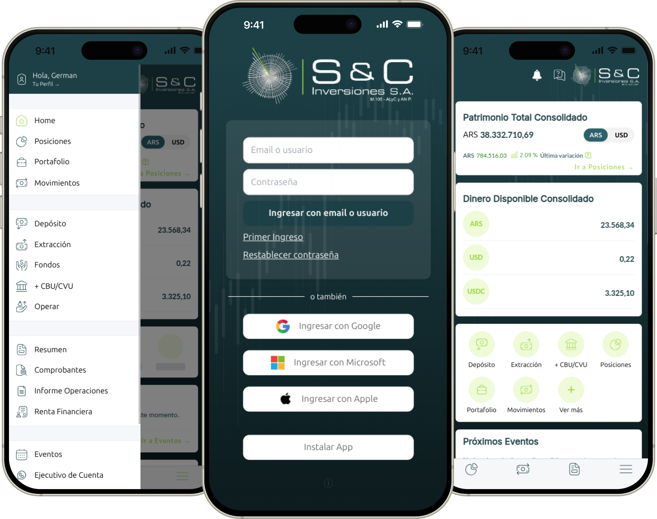 Vista de la aplicación móvil de S&C Inversiones